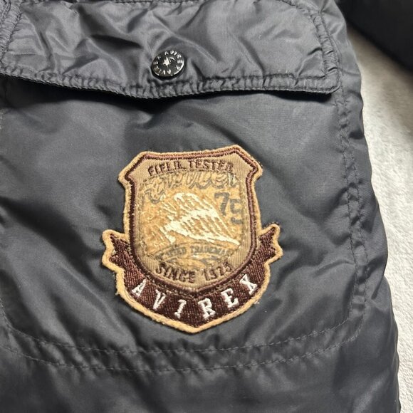 Avirex Jacket Men's Medium 8 Black Puffer Lined Hooded Embroidered Logo - Picture 2 of 16
